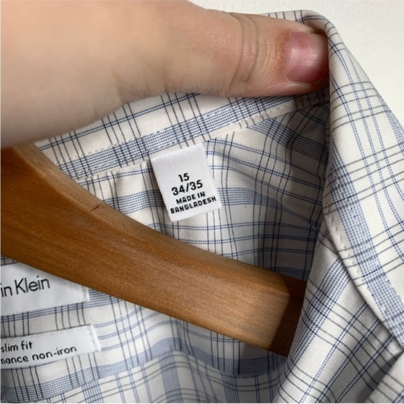 NWT Calvin Klein Button Down Shirt Mens‎ 15 34-35 Blue Plaid L/S 12786. - Picture 7 of 11